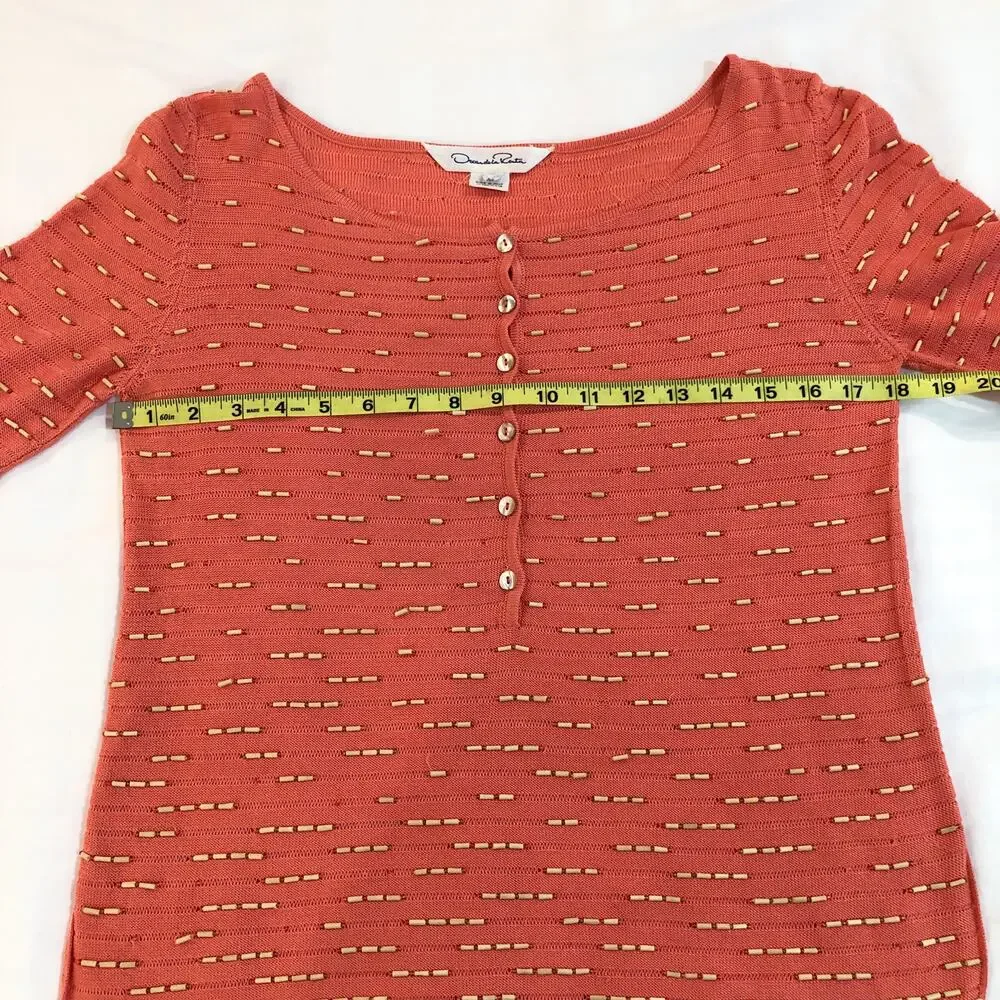 Vintage Oscar De La Renta 100% Silk Beaded Coral Sweater Top